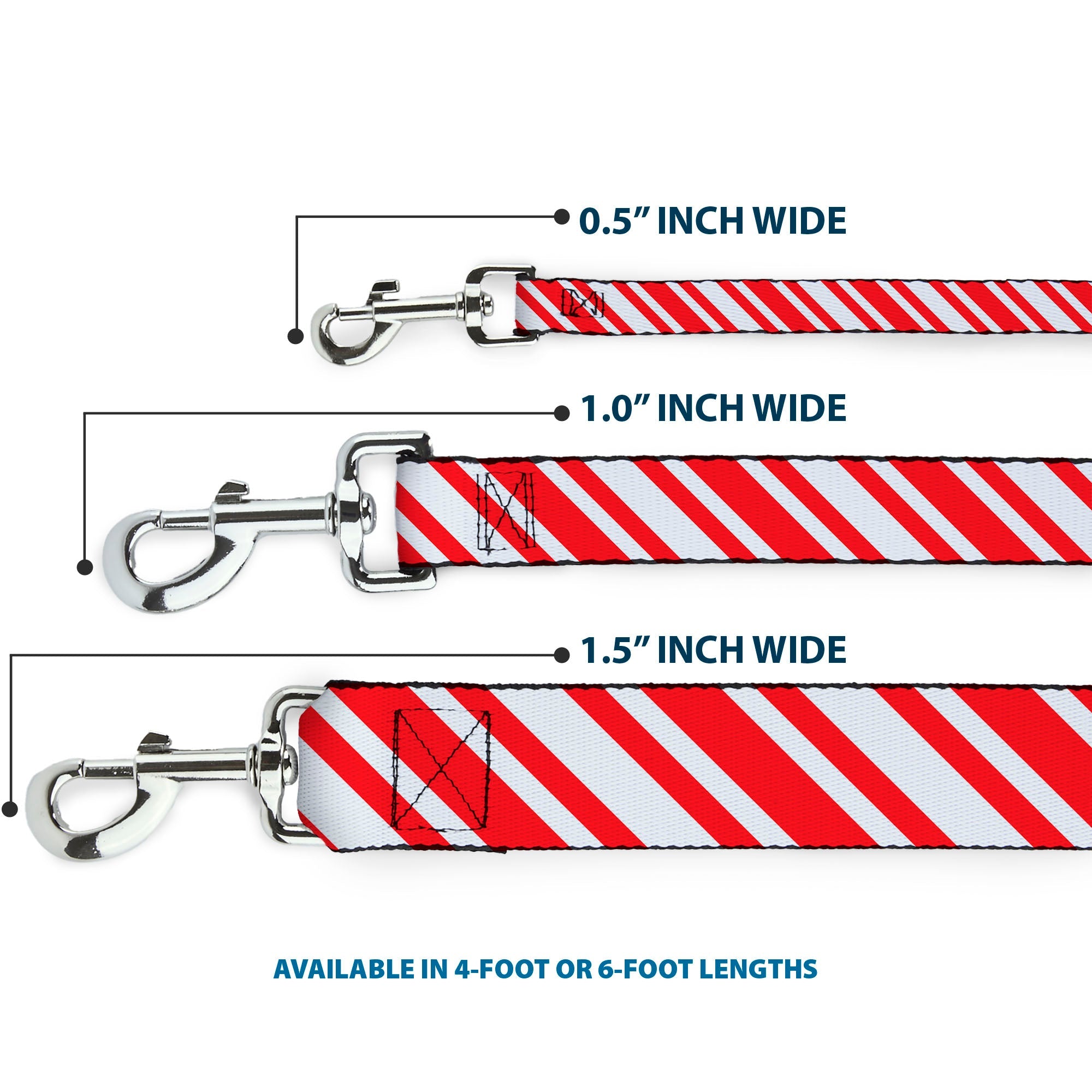 Dog Leash - Candy Cane3 Stripe White/3-Red