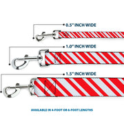 Dog Leash - Candy Cane3 Stripe White/3-Red