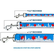 Dog Leash - Chicago Skyline/Flag Distressed Black/White/Red