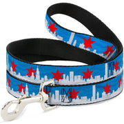 Dog Leash - Chicago Skyline/Flag Distressed Black/White/Red