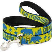 Dog Leash - CALIFORNIA REPUBLIC/Bear/Stars Silhouette Yellow/Blue