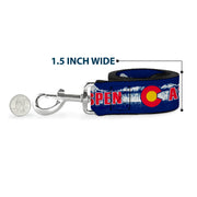 Dog Leash - Colorado ASPEN Flag/Snowy Mountains Weathered Blue/White/Red/Yellows