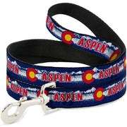 Dog Leash - Colorado ASPEN Flag/Snowy Mountains Weathered Blue/White/Red/Yellows