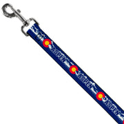 Dog Leash - Colorado ASPEN Flag/Snowy Mountains Weathered2 Blue/White/Red/Yellows