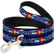 Dog Leash - Colorado ASPEN Flag/Snowy Mountains Weathered2 Blue/White/Red/Yellows