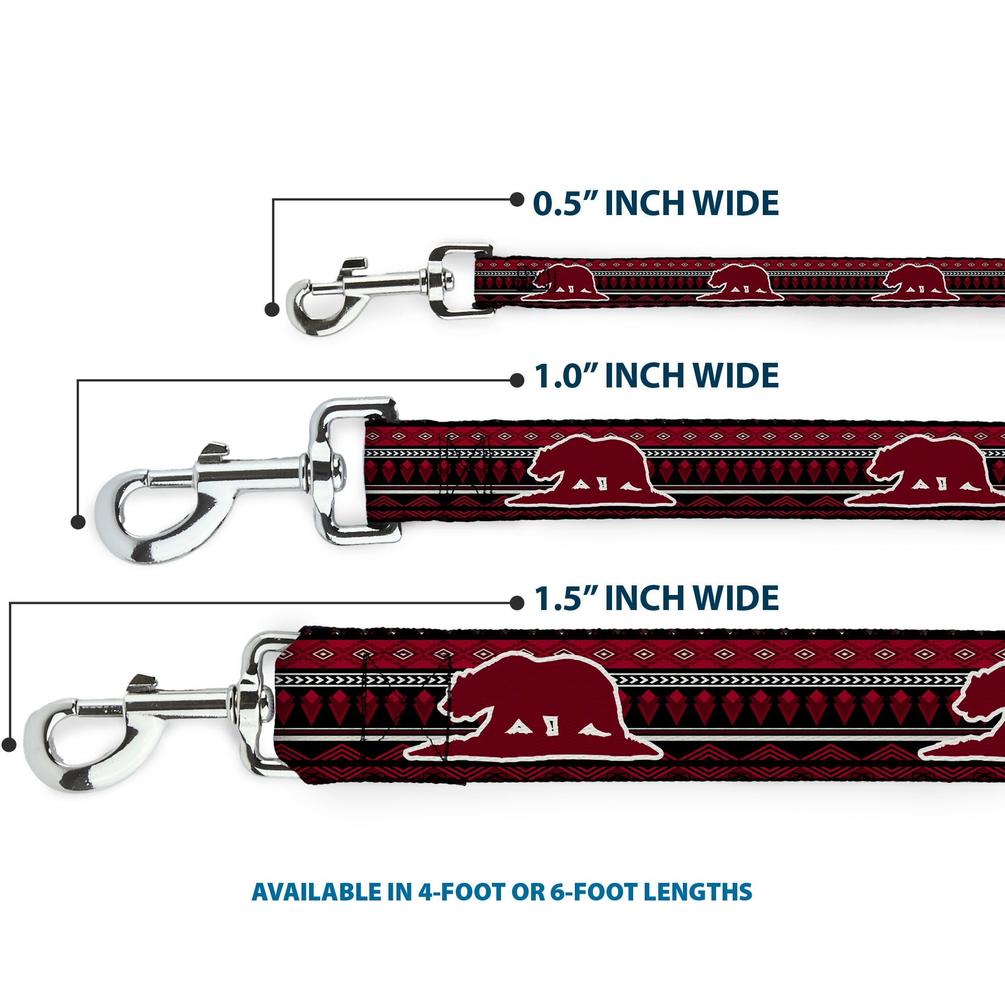 Dog Leash - Cali Bear/Aztec4 Black/Dark Reds/Cream