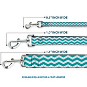Dog Leash - Chevron Stripe White/Teal