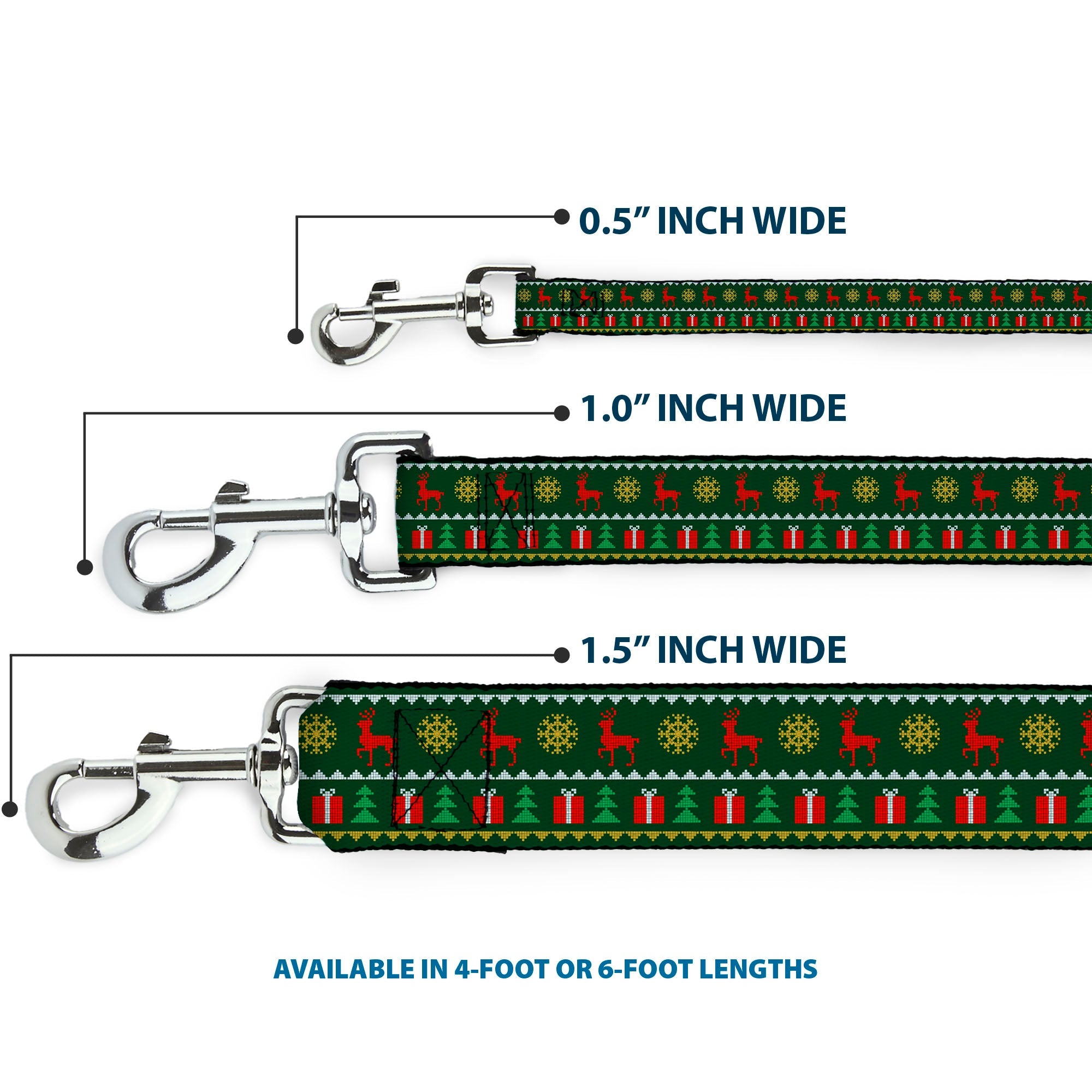 Dog Leash - Christmas Sweater Stitch Green White Gold Red