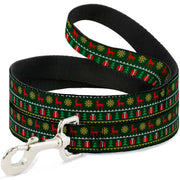 Dog Leash - Christmas Sweater Stitch Green White Gold Red