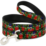 Dog Leash - Christmas Nutcracker Polka Dots Greens Gold Red