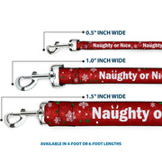 Dog Leash - Christmas NAUGHTY OR NICE/Snowflakes Reds/White/Green