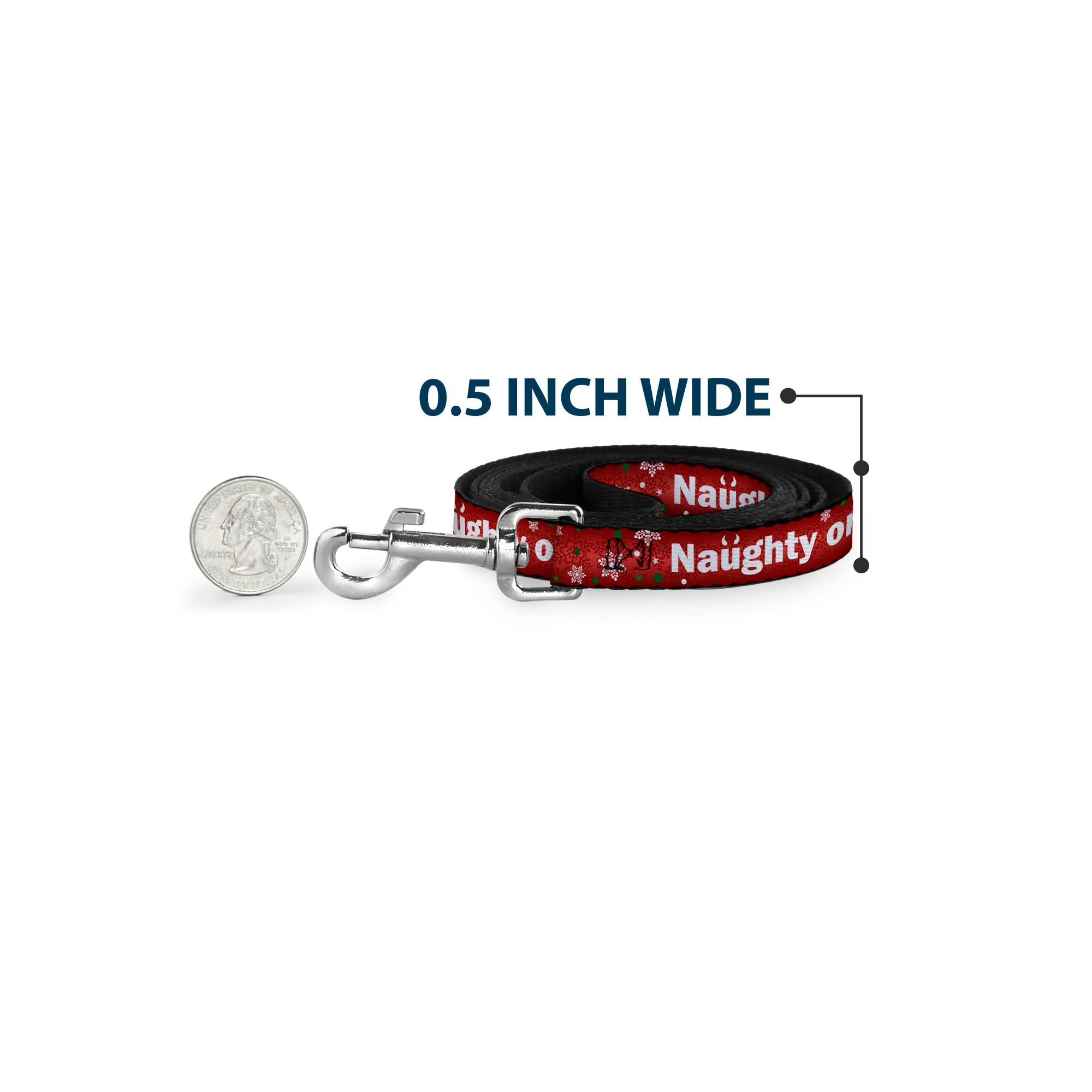 Dog Leash - Christmas NAUGHTY OR NICE/Snowflakes Reds/White/Green