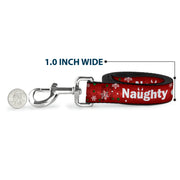 Dog Leash - Christmas NAUGHTY OR NICE/Snowflakes Reds/White/Green