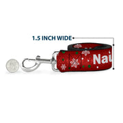 Dog Leash - Christmas NAUGHTY OR NICE/Snowflakes Reds/White/Green