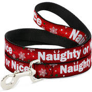 Dog Leash - Christmas NAUGHTY OR NICE/Snowflakes Reds/White/Green