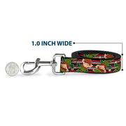 Dog Leash - Christmas Elves/Stripes Black/Red/White/Green