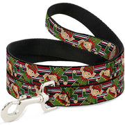 Dog Leash - Christmas Elves/Stripes Black/Red/White/Green