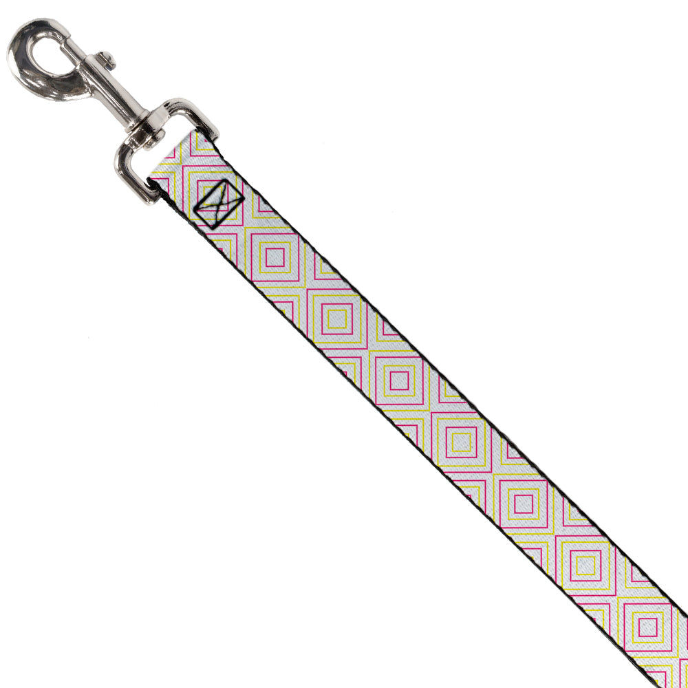 Dog Leash - Square Lines White/Fluorescent Orange/Pink/Yellow