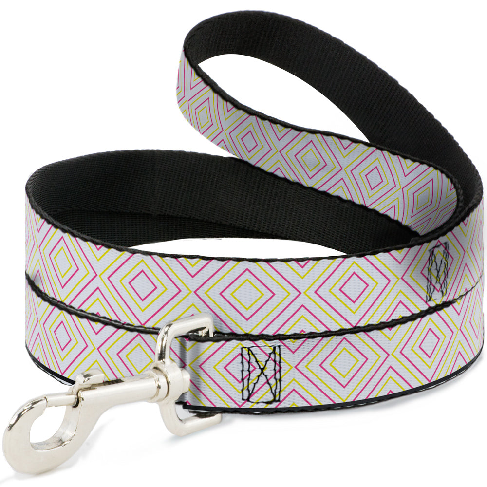 Dog Leash - Square Lines White/Fluorescent Orange/Pink/Yellow