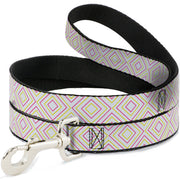 Dog Leash - Square Lines White/Fluorescent Orange/Pink/Yellow