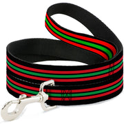 Dog Leash - Stripe Trio Black/Red/Green/Black