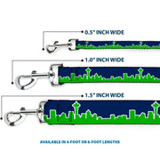Dog Leash - Seattle Skyline Navy/Bright Green