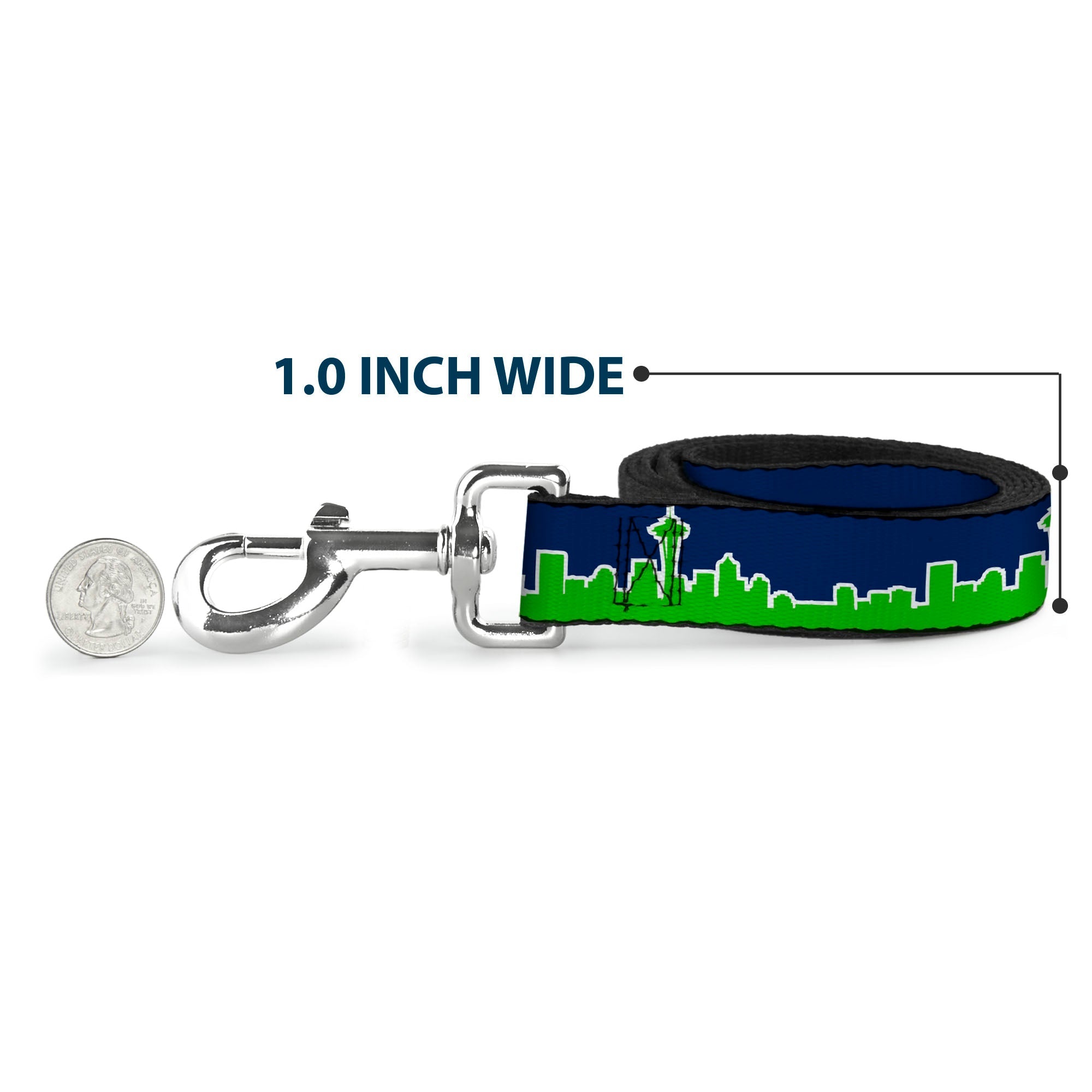 Dog Leash - Seattle Skyline Navy/Bright Green