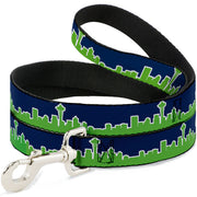 Dog Leash - Seattle Skyline Navy/Bright Green