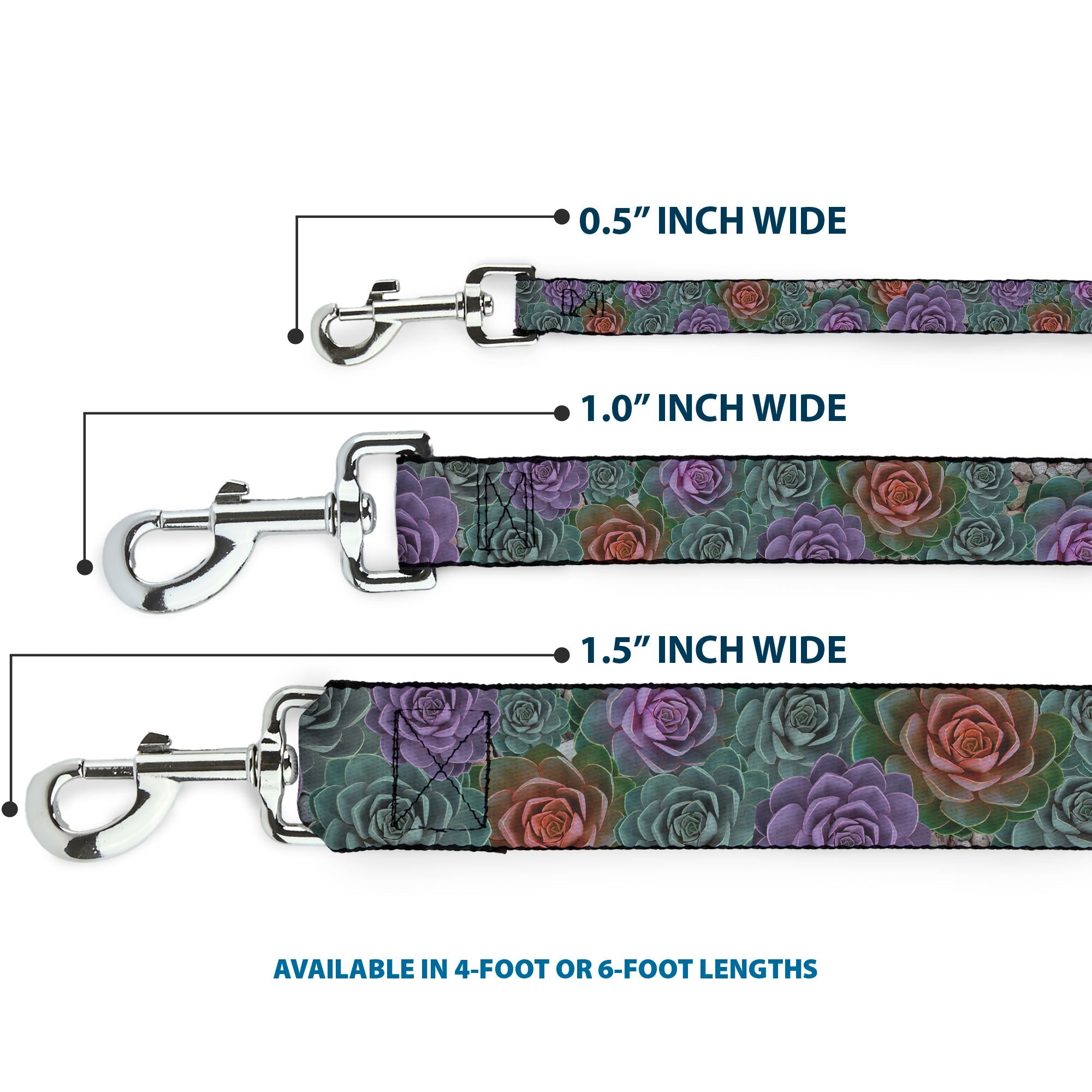 Dog Leash - Succulents Stacked Green/Pink/Orange