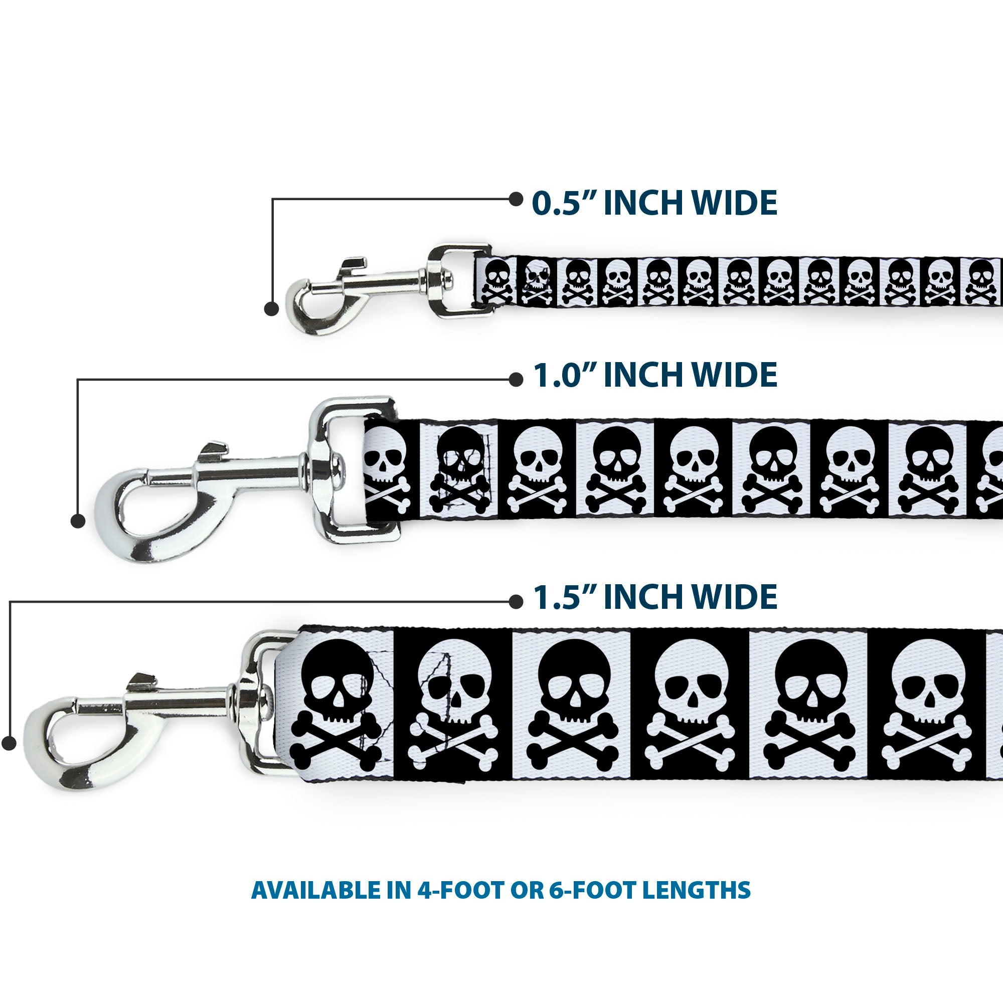 Dog Leash - Skull & Cross Bones Blocks Black/White White/Black
