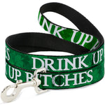 Buckle-Down Dog Leash - St. Pat's DRINK UP BITCHES/Stacked Shamrocks Greens/White