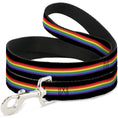 Load image into Gallery viewer, Dog leash by Southlake Paws featuring a black background with vibrant rainbow stripes. Durable clip for secure attachment.
