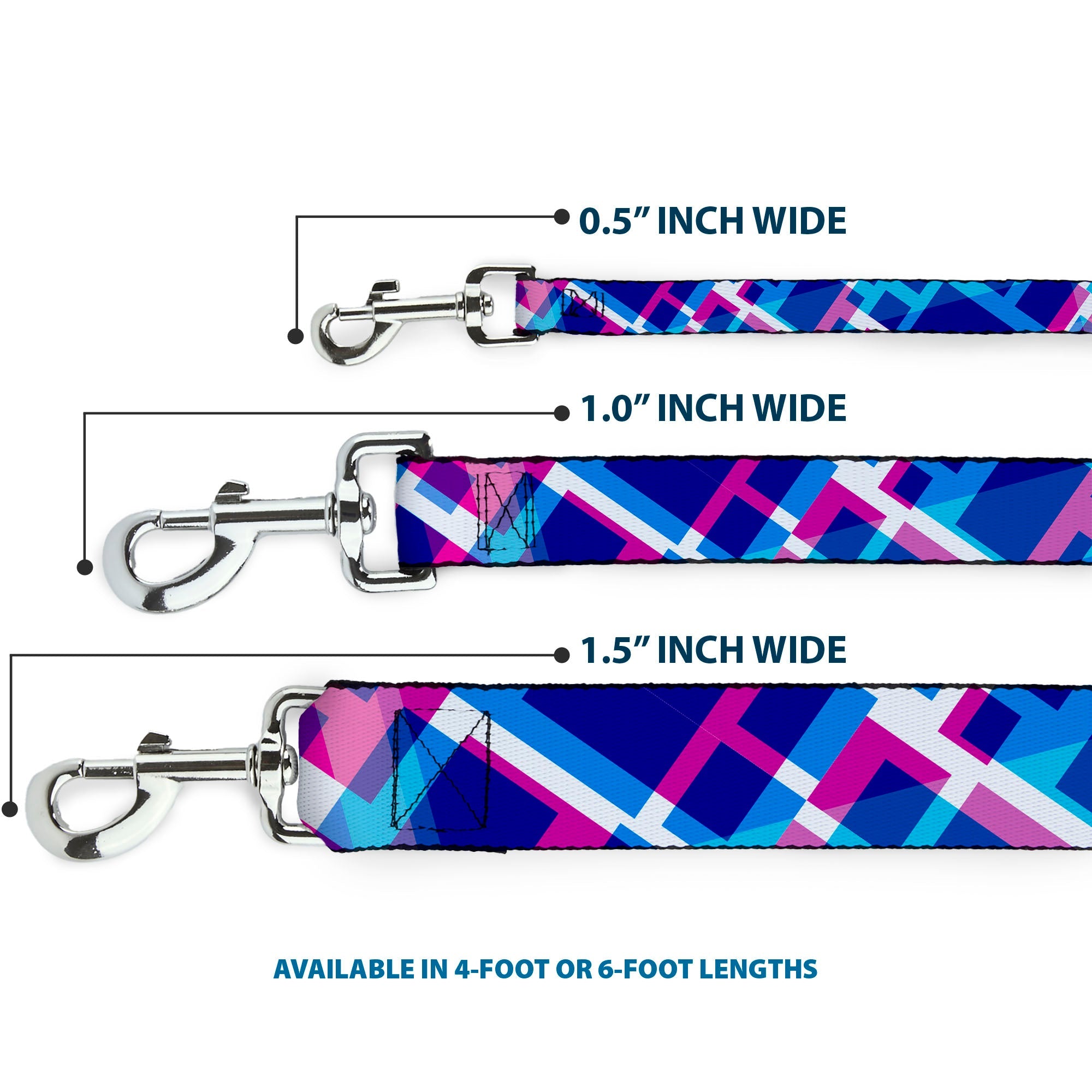 Dog Leash - Squares Stacked Blues/Pinks/Purples