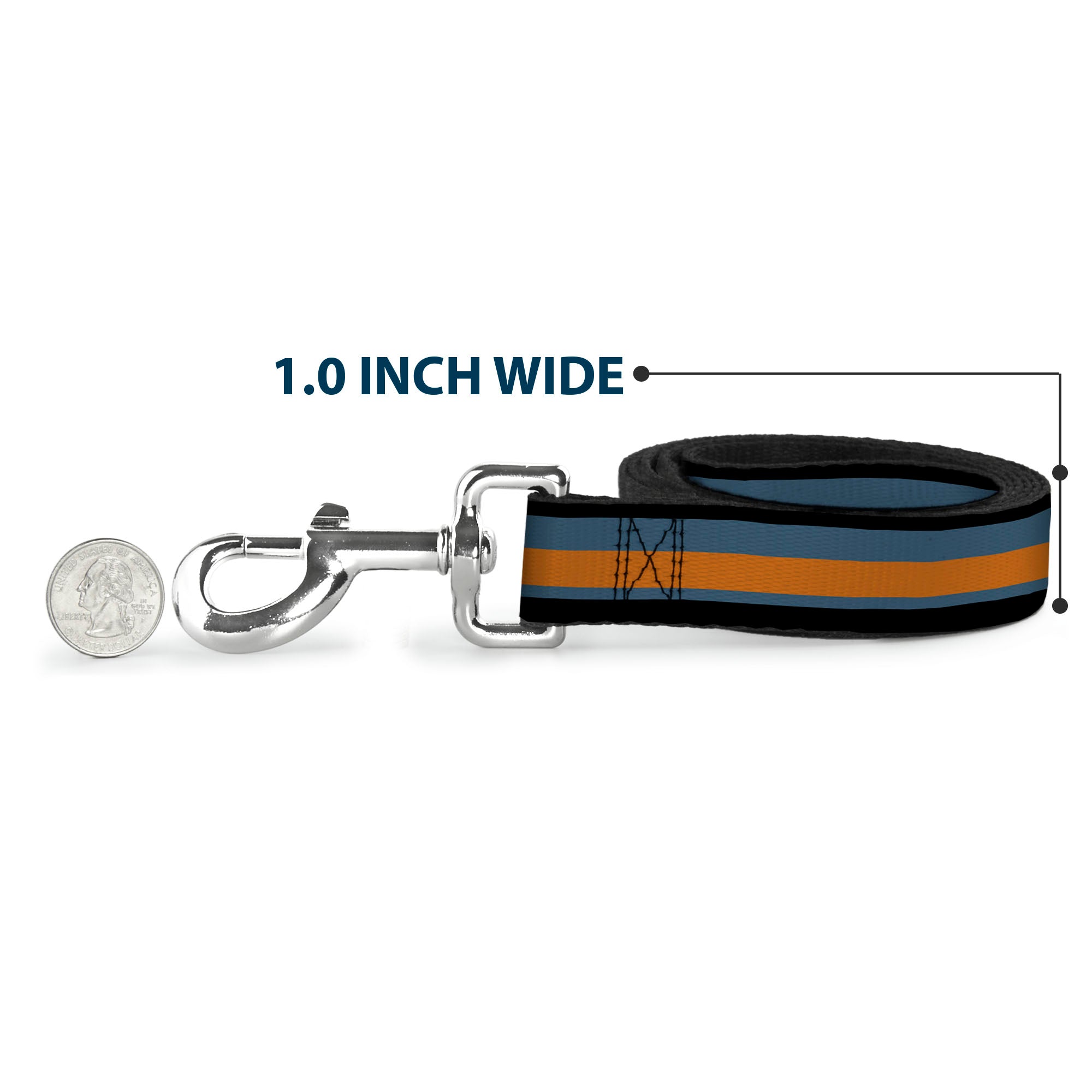 Dog Leash - Stripes Black/Steel Blue/Orange