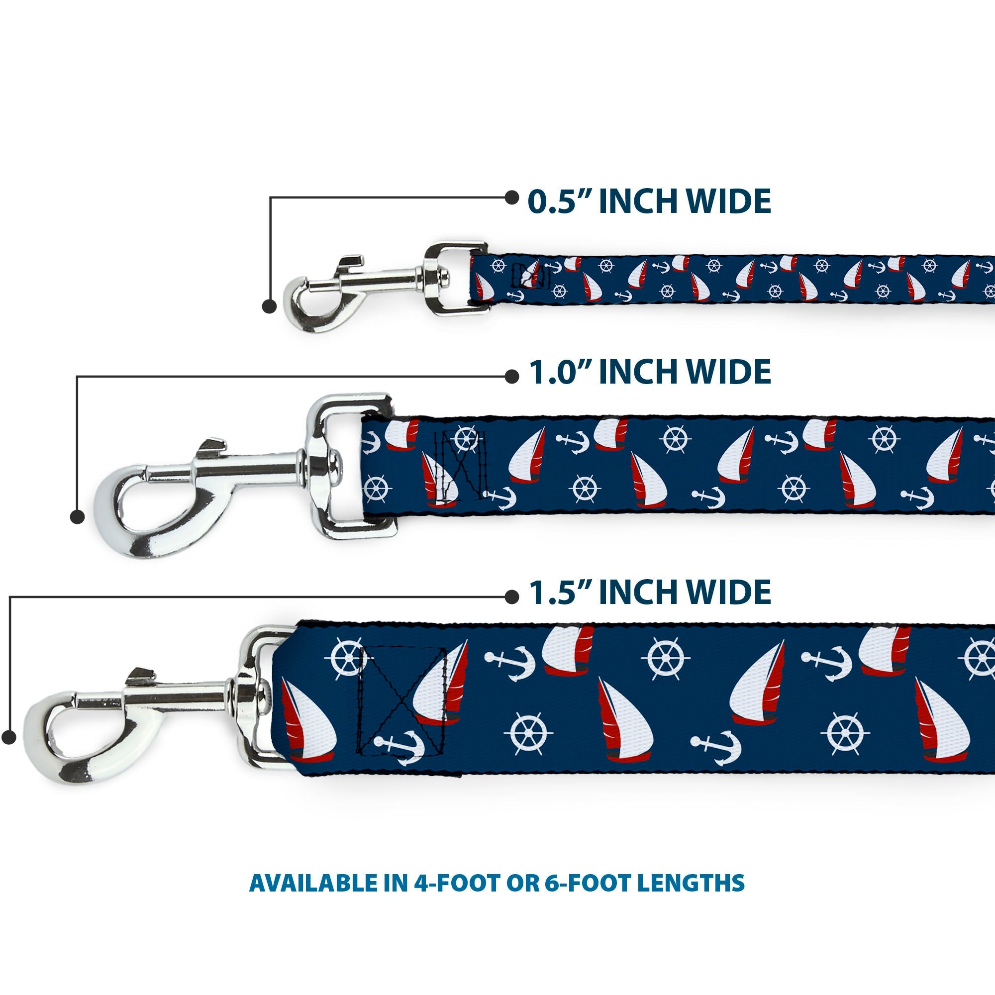 Dog Leash - Sailboat/Anchor/Helm Scattered Navy/White/Red