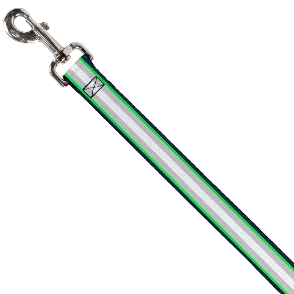 Dog Leash - Stripes Navy/Neon Green/Silver/White