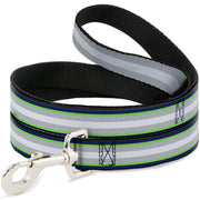 Dog Leash - Stripes Navy/Neon Green/Silver/White
