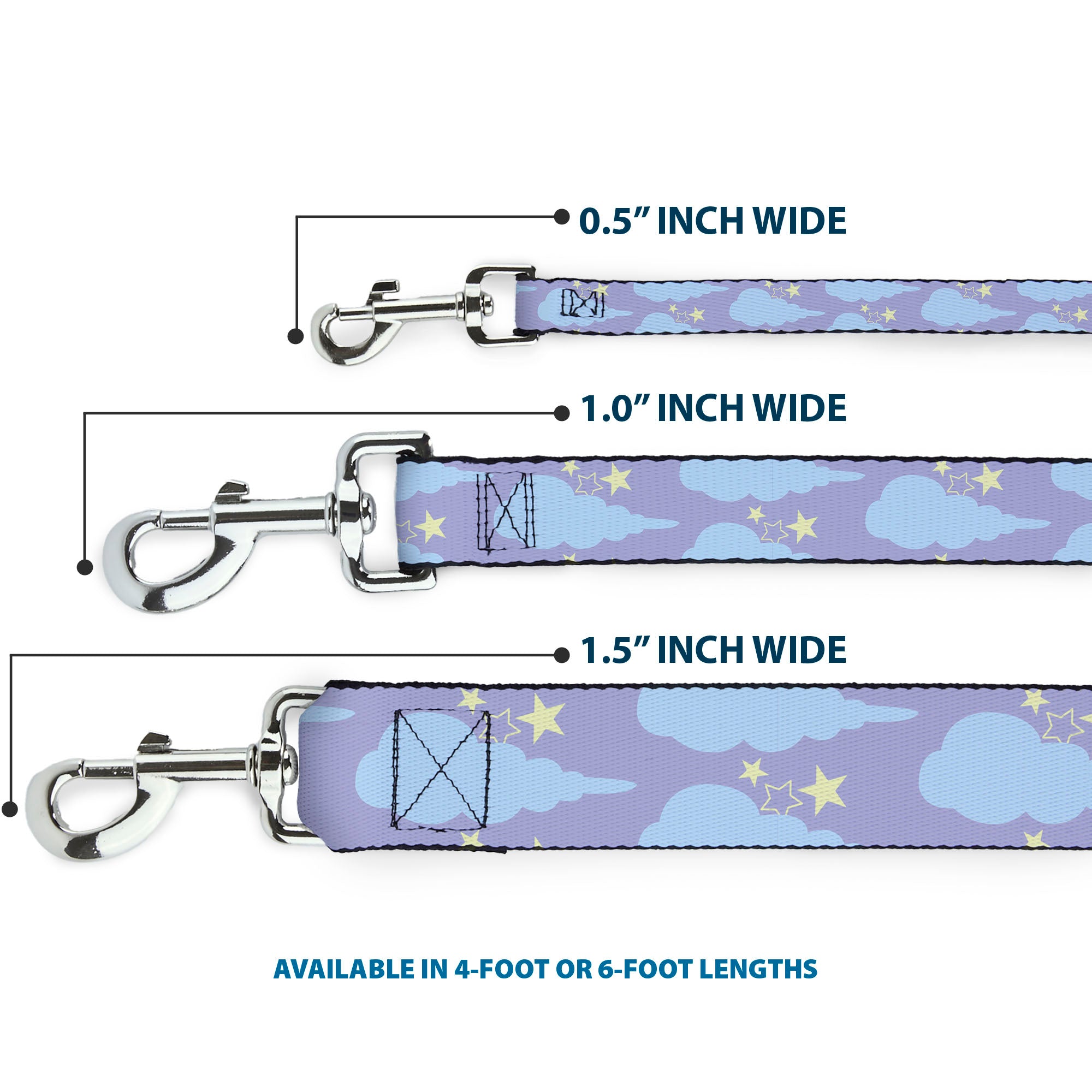Dog Leash - Cloudy Starry Sky Lavender Blue Yellow
