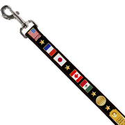 Dog Leash - CHAMPION Belt/Flags/Stars Black/Golds