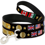 Dog Leash - CHAMPION Belt/Flags/Stars Black/Golds