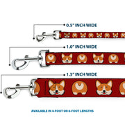 Dog Leash - Corgi Face/Rump Red