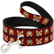 Dog Leash - Corgi Face/Rump Red