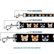 Dog Leash - Corgi 3-Faces Black