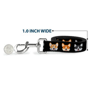 Dog Leash - Corgi 3-Faces Black