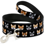 Dog Leash - Corgi 3-Faces Black