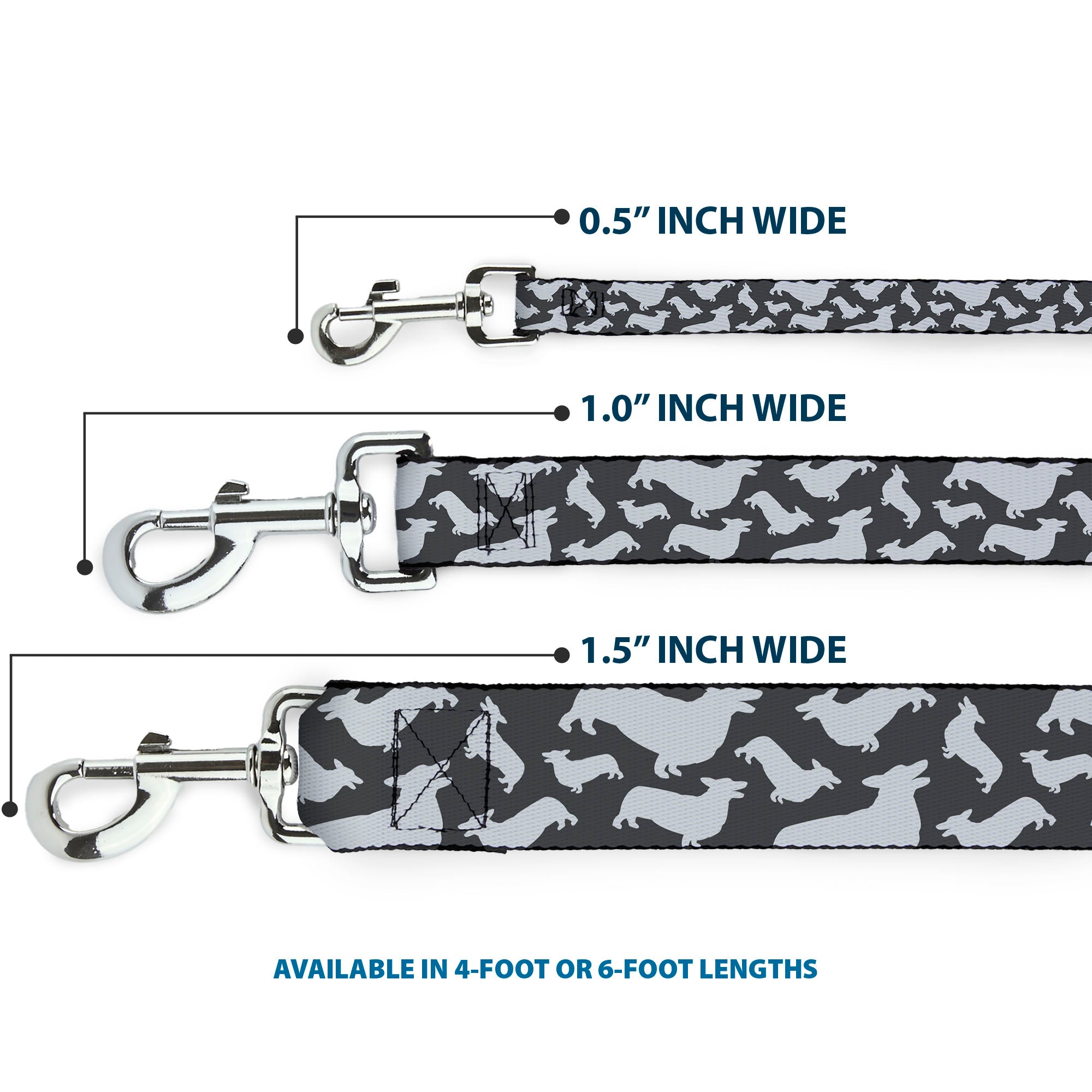 Dog Leash - Corgi Silhouette Poses Grays