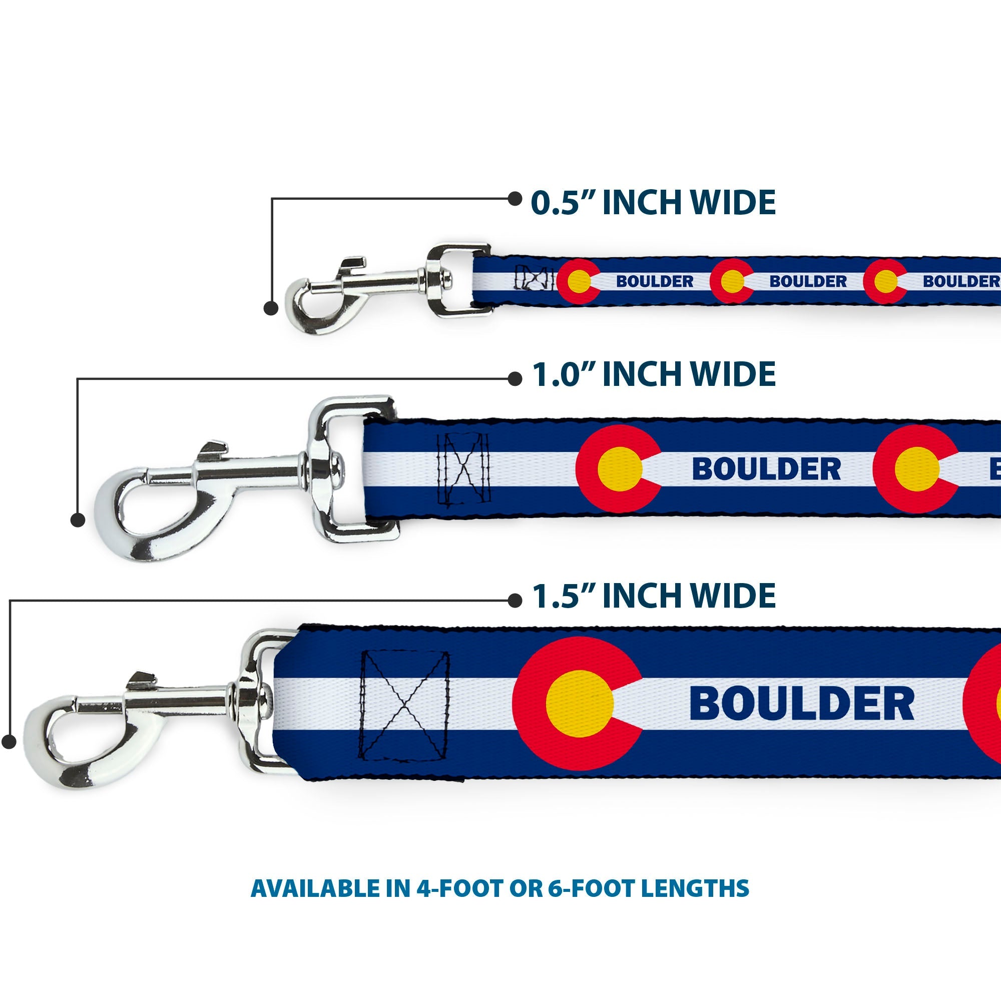 Dog Leash - Colorado BOULDER Flag Blue/White/Red/Yellow