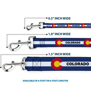 Dog Leash - COLORADO Text Flag Blue/White/Red/Yellow