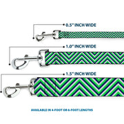 Dog Leash - Chevron  Stripe White/Neon Green/Navy