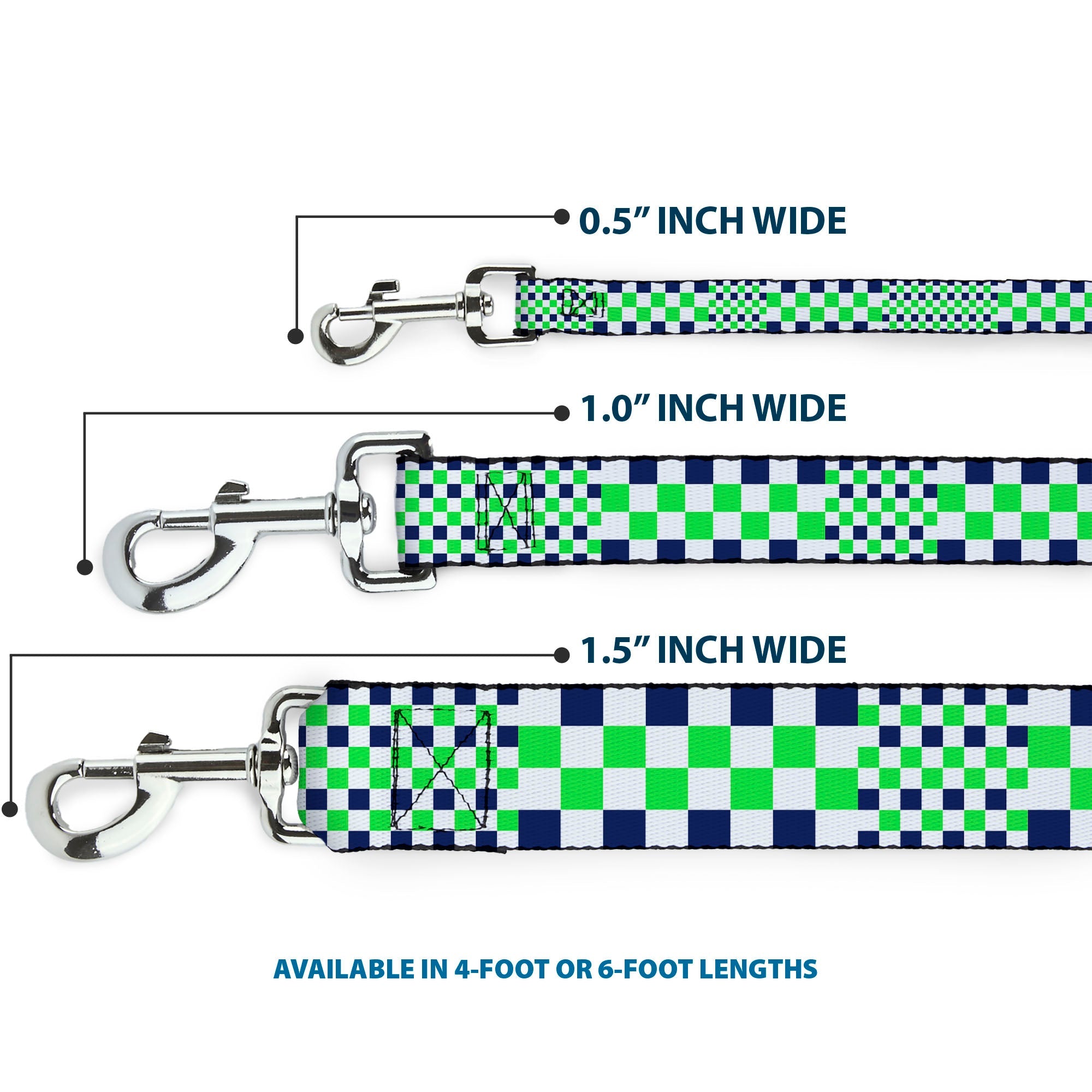 Dog Leash - Checker Blocks White/Navy/Neon Green